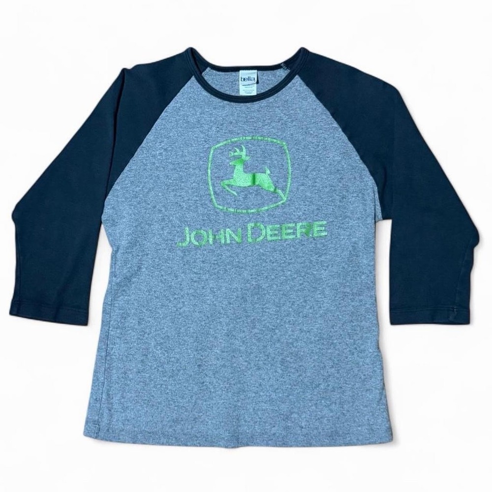 Youth John Deere Grey/Black Kids Raglan Baseball Graphic Logo T-shirt 16x20.5" L
